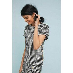 Maeve By Anthropologie Womens Short Sleeve Checked Button-Down Top Size 14 Black